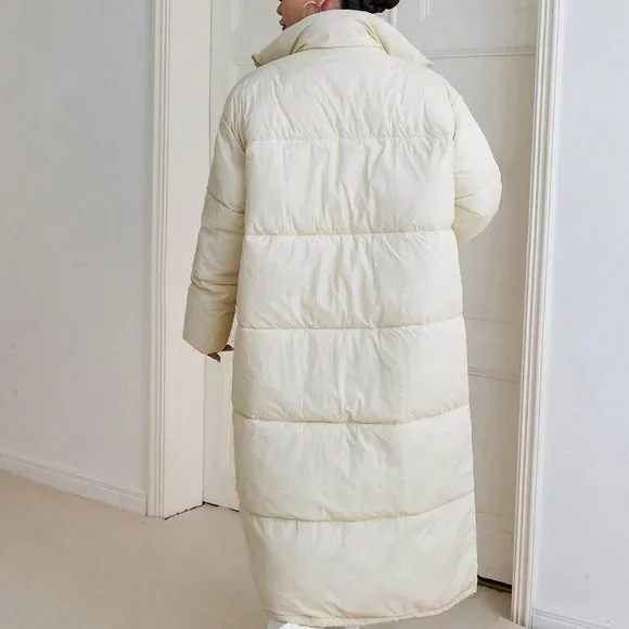 White Preppy Womens Zip Up Puffer Coat - Picture 2 of 6